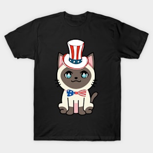 Funny siamese cat is ready for independence day T-Shirt